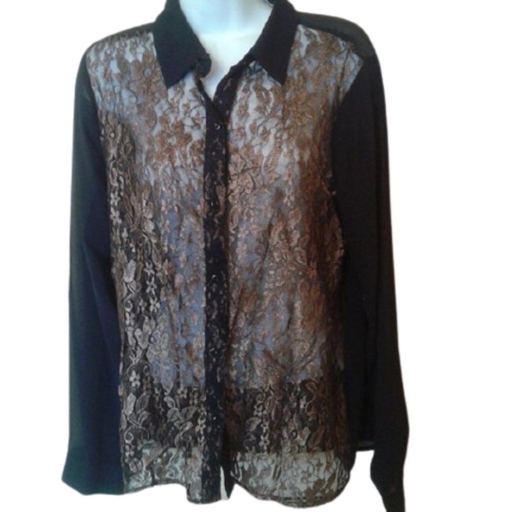 Black & Gold Blouse Large NWOT